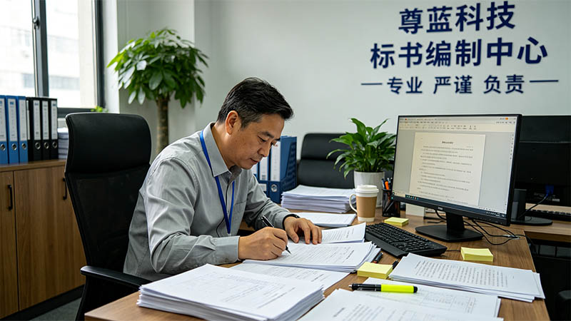 尊蓝科技专职标书编写人员伏案攻坚工作实拍