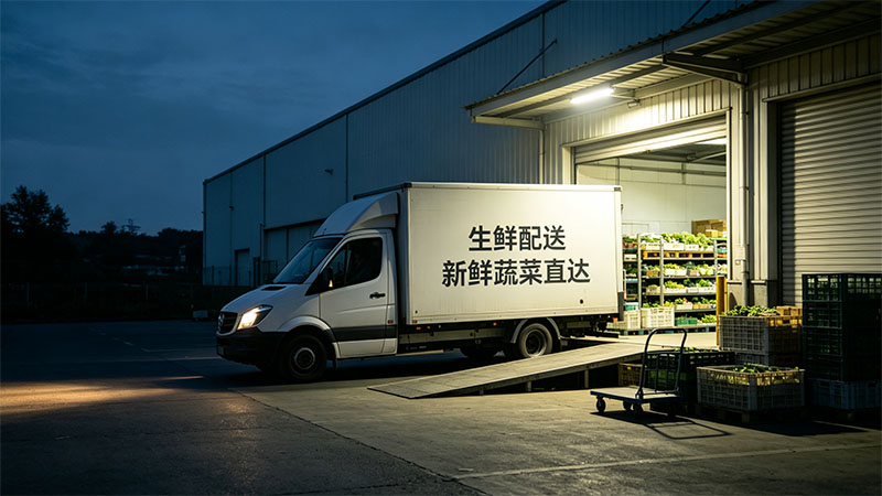 蔬菜分拣完毕、配送车辆上货备货现场