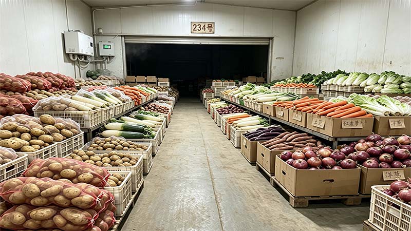 项目234专用仓储库房、根茎类、叶菜类蔬菜批量备货实拍